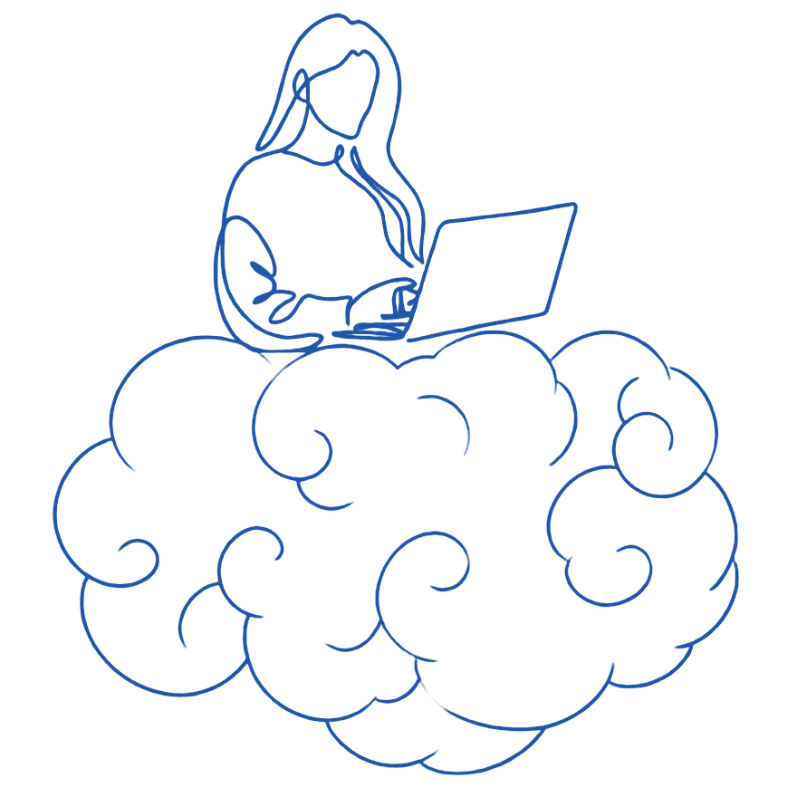 Illustration San'Admin : une femme travaillant sur un nuage